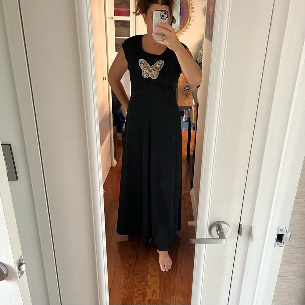 Vintage Sears Maxi Dress with Metallic Butterfly short sleeve Medium - Picture 5 of 10